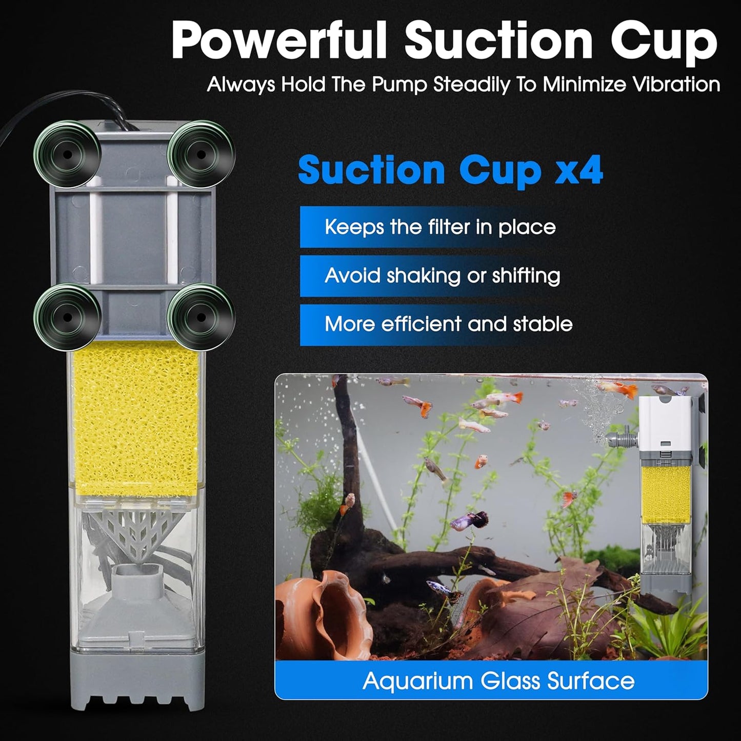 Aquarium Filter 10W for 10-40 Gallon, Internal System with Quiet 700L/H Pump, Submersible Aquarium Filter for Turtles, 10 Gallon Fish Tank Filter, Filtro Para Pecera, Clean Water Setup
