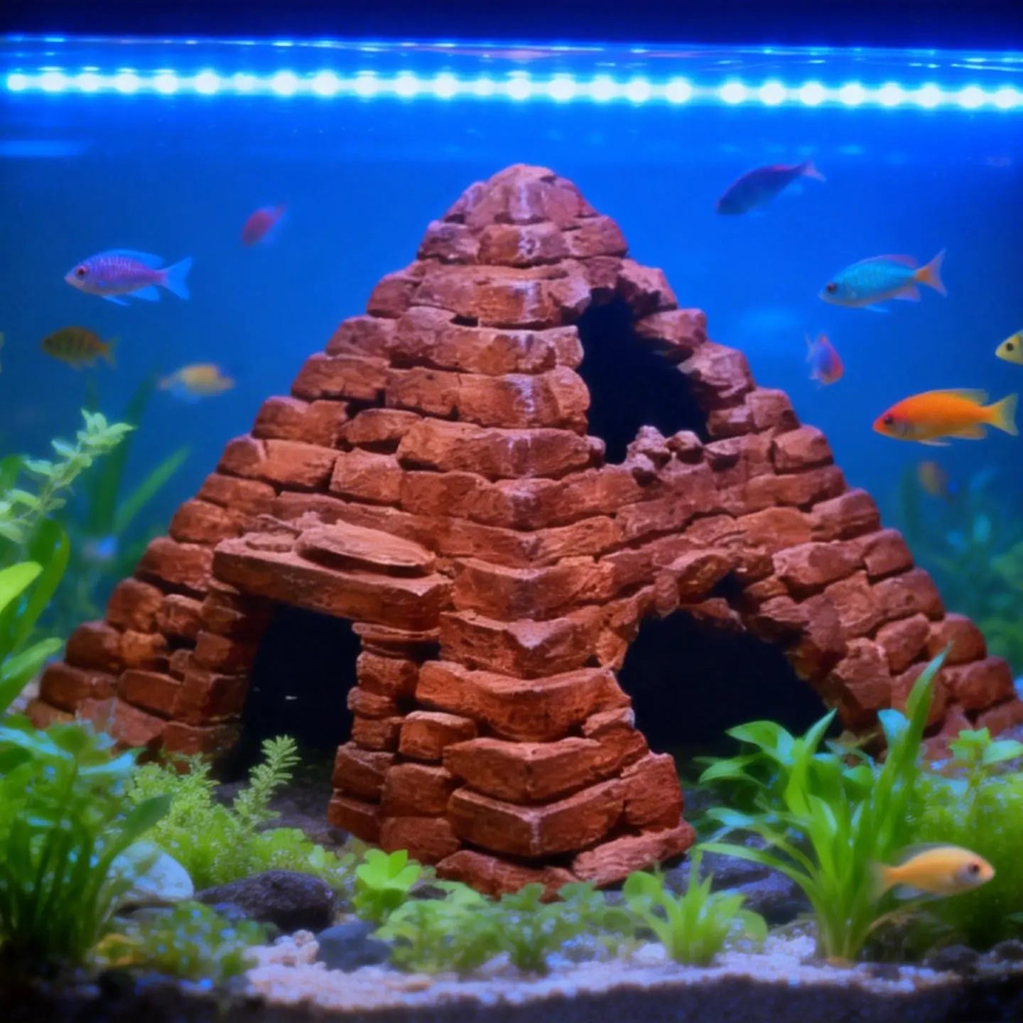 Fish Hideout House, Aquarium Decor, Fish Tank Decorations, Underwater Cave, Pyramid Shape, 3D Printed, Eco-Friendly, Easy to Attach, Small Fish Tank Shelter, Aquarium Supplies