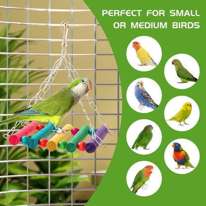 11PCS Bird Toys Parakeet Toys, Colorful Parrot Toy for Small Parakeets Cockatiels Conures Finches Swing Chewing Hanging Bell Cage Hammock Toy
