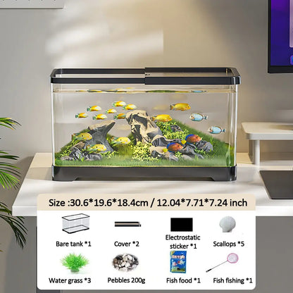 3 Gallons Small Fish Tank Aquarium Starter Kit for Home, Office, Room, Decorative Desktop, Betta Fish Tank with Landscape Set for Shrimp, Jellyfish, Goldfish
