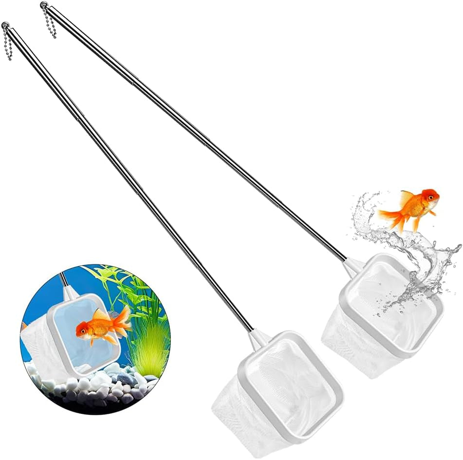 2-Pack White 3-Inch Aquarium Net – Small Fish Tank Tool for Shrimp & Bettas, Fast-Dry Mesh Scoop (Dual-Purpose Cleaner & Decor) by