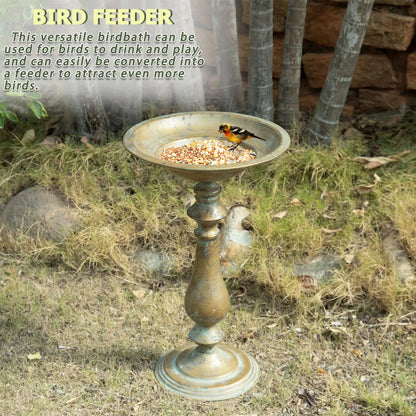 19”H Antique Pedestal Bird Bath, Bird Baths for Outdoors, Hand-Crafted Metal Bird Bath Bird Feeder Seed Tray for Garden Yard Decor (Copper)