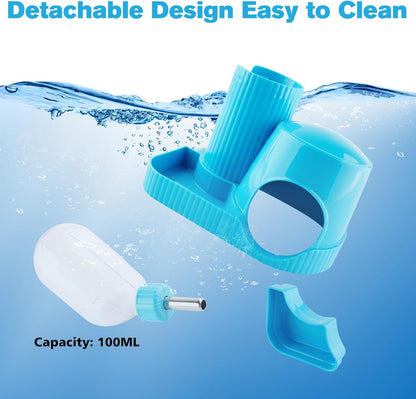 3 in 1 Multifunctional Hamster Water Bottle No Drip Gerbil 100ML Water Bottle Dispenser with Food Bowl Small Animal Auto Dispenser with Hideout Base Hamster Cage Accessories (Blue)
