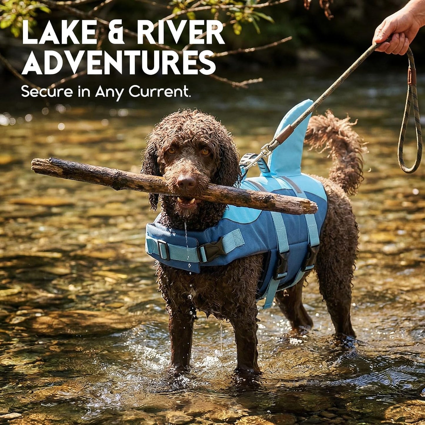 Dog Life Jacket - Pet Safety Vest for Swimming & Boating, Shark Life Jacket with Floatation, Dog Lifesavers Swimsuits for Small Medium Large Dogs (Deepblue, XL)