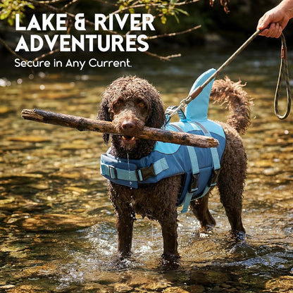 Dog Life Jacket - Pet Safety Vest for Swimming & Boating, Shark Life Jacket with Floatation, Dog Lifesavers Swimsuits for Small Medium Large Dogs (Deepblue, XL)