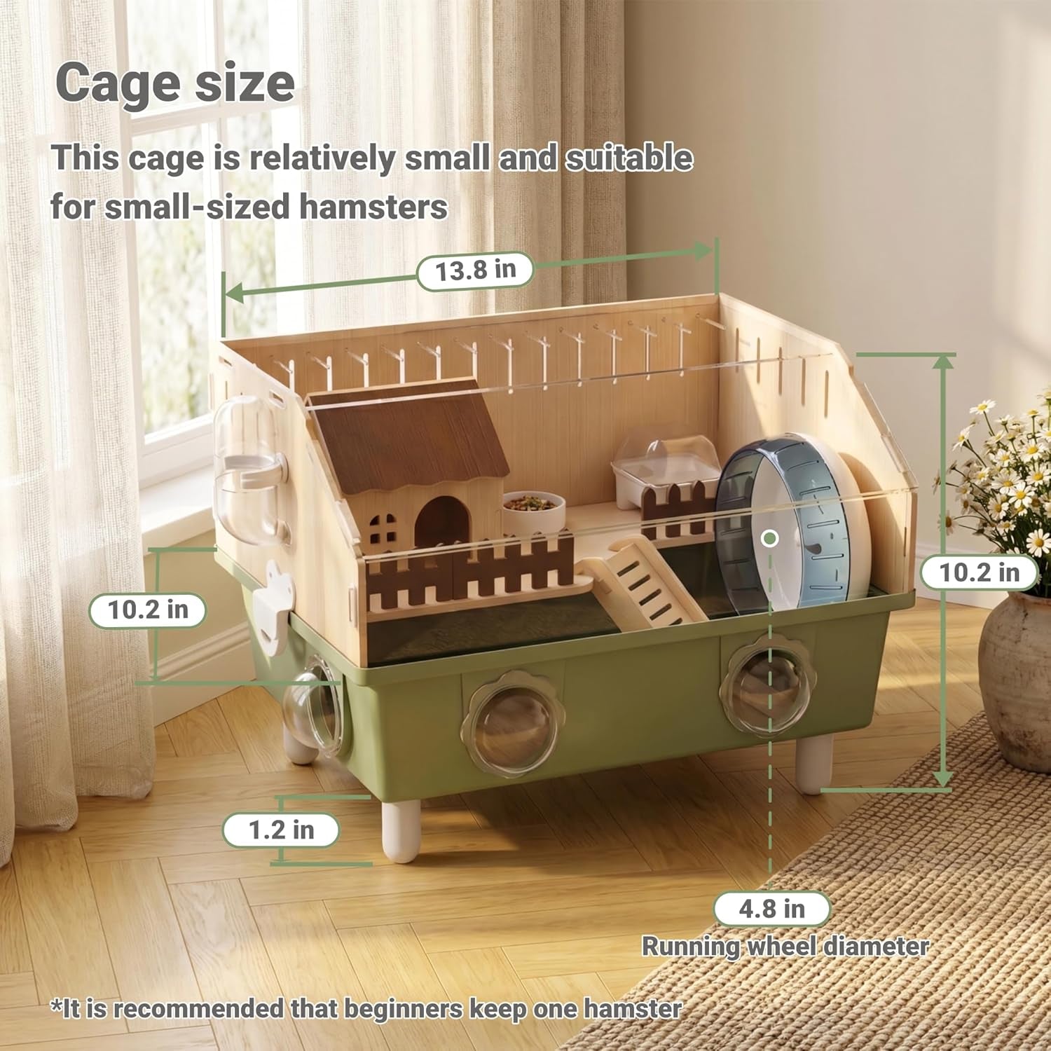 Acrylic Small Animal Cage & Habitat Starter Kit with Accessories | Hamster Cage for Dwarf Hamsters, Easy-Clean Transparent Pet Cage, Suitable for Hamsters and Gerbils (Green)