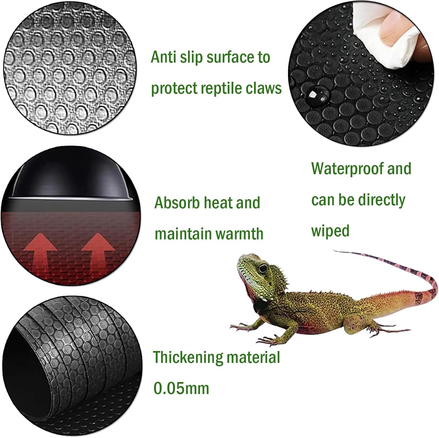 Reptile Substrate Liner Terrarium Carpet, Bearded Dragon Tank Accessories, Non-Adhesive Reptile Carpet Reptile Flooring Mat Bedding for Leopard Gecko, Snake, Lizard, Tortoise, 17.7X39.4 Inch