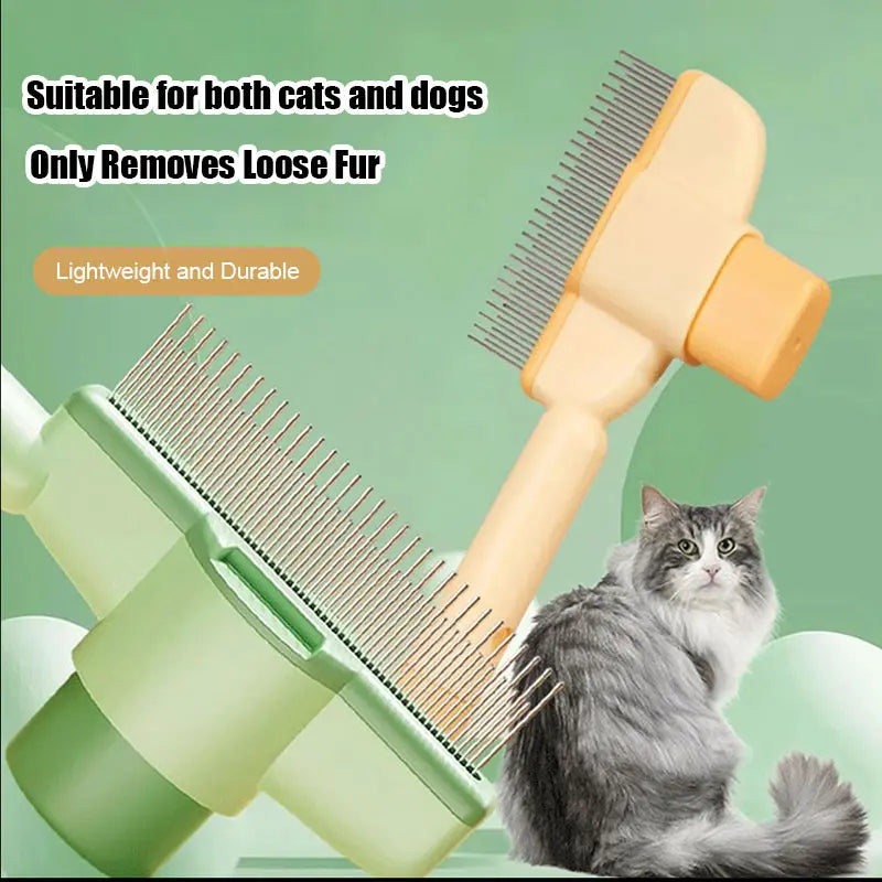 Professional Pet Comb for Dogs and Cats - Stainless Steel Teeth for Shedding and Tangle Removal, Self-Cleaning Design with Release Button