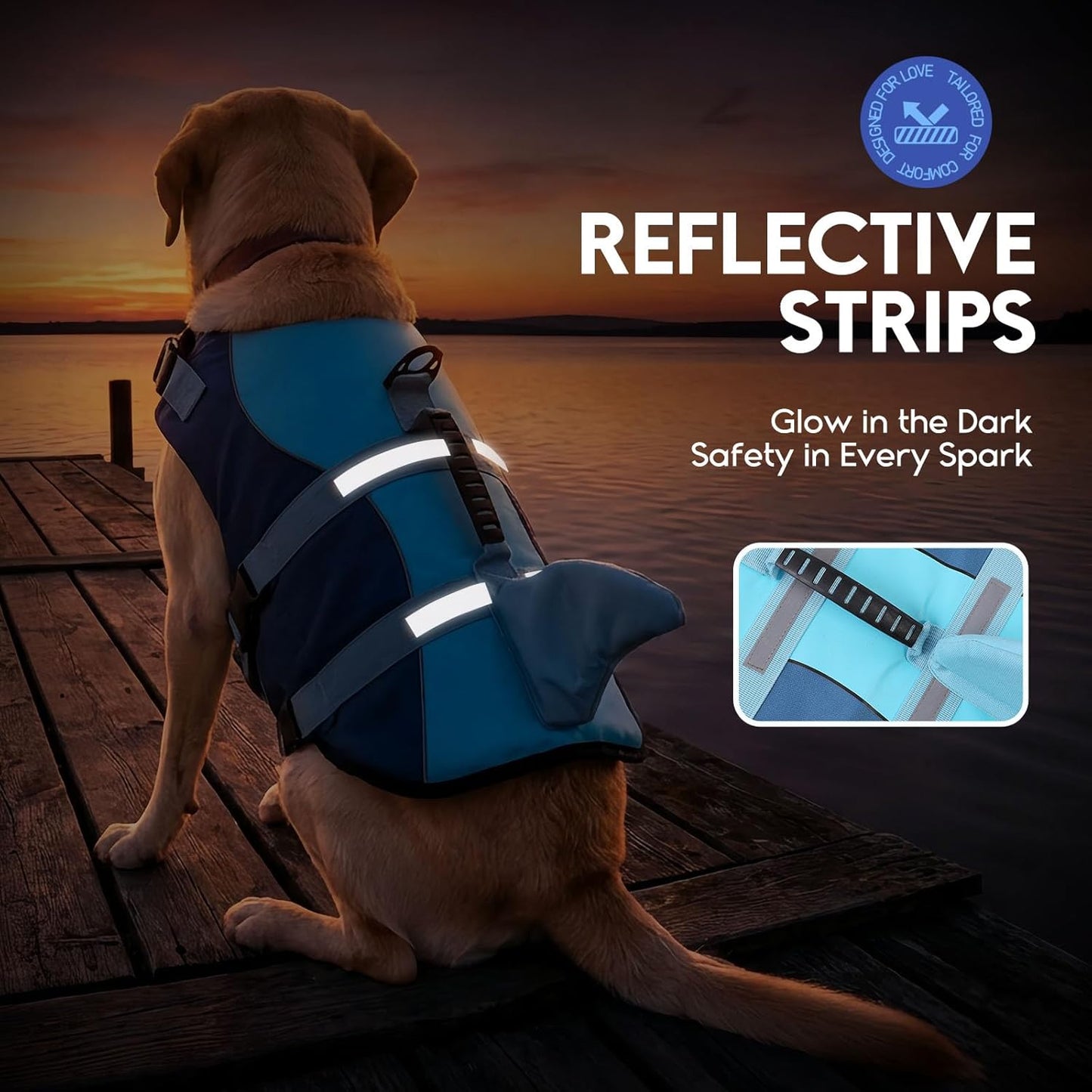 Dog Life Jacket - Pet Safety Vest for Swimming & Boating, Shark Life Jacket with Floatation, Dog Lifesavers Swimsuits for Small Medium Large Dogs (Deepblue, XL)