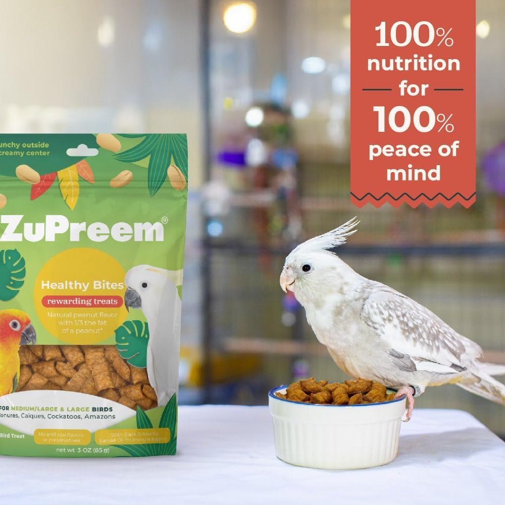 Healthy Bites, Rewarding Bird Treat, Medium/Large to Large Birds, No Artificial Flavors or Preservatives, Treat for Conures, Caiques, Cockatoos, and Amazons, 3Oz