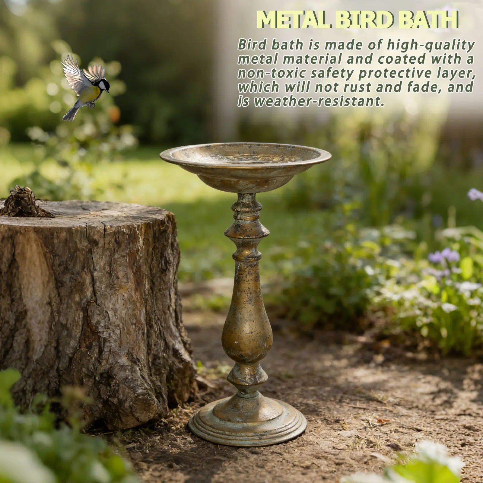 19”H Antique Pedestal Bird Bath, Bird Baths for Outdoors, Hand-Crafted Metal Bird Bath Bird Feeder Seed Tray for Garden Yard Decor (Copper)