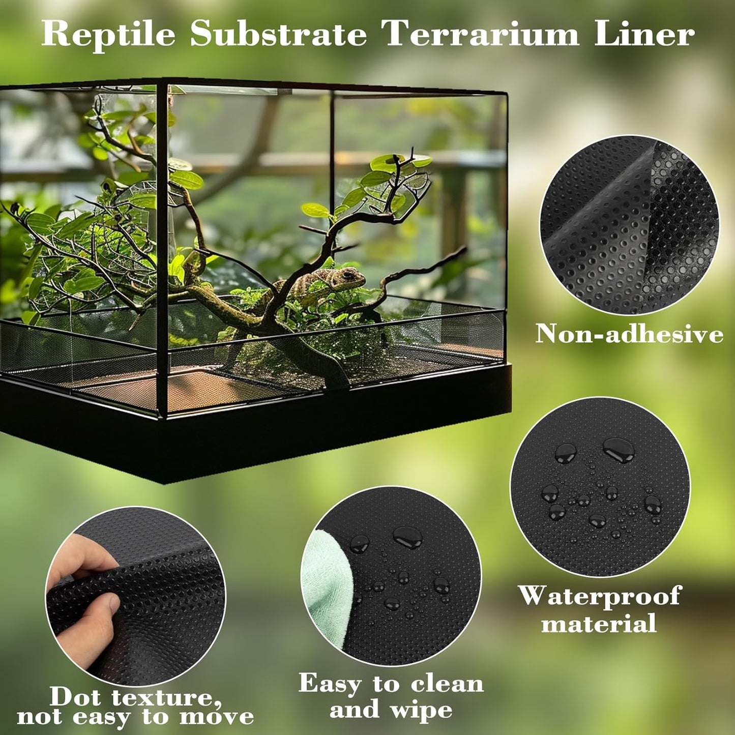 6.5 FT Reptile Substrate Mat - Reptile Carpet Mat Terrarium Bearded Dragon Tank Mat Reptile Tank Liner Bedding Accessories Substrate for Leopard Gecko Snake Tortoise Gecko Lizard (Black)