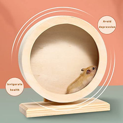 Hamster Wooden Silent Wheel, Small Animal Exercise Wheel Accessories, Quiet Spinner Hamster Running Wheels Prevent Depression Toys for Hamsters, Gerbils, Mice and Other Small Pets (S)