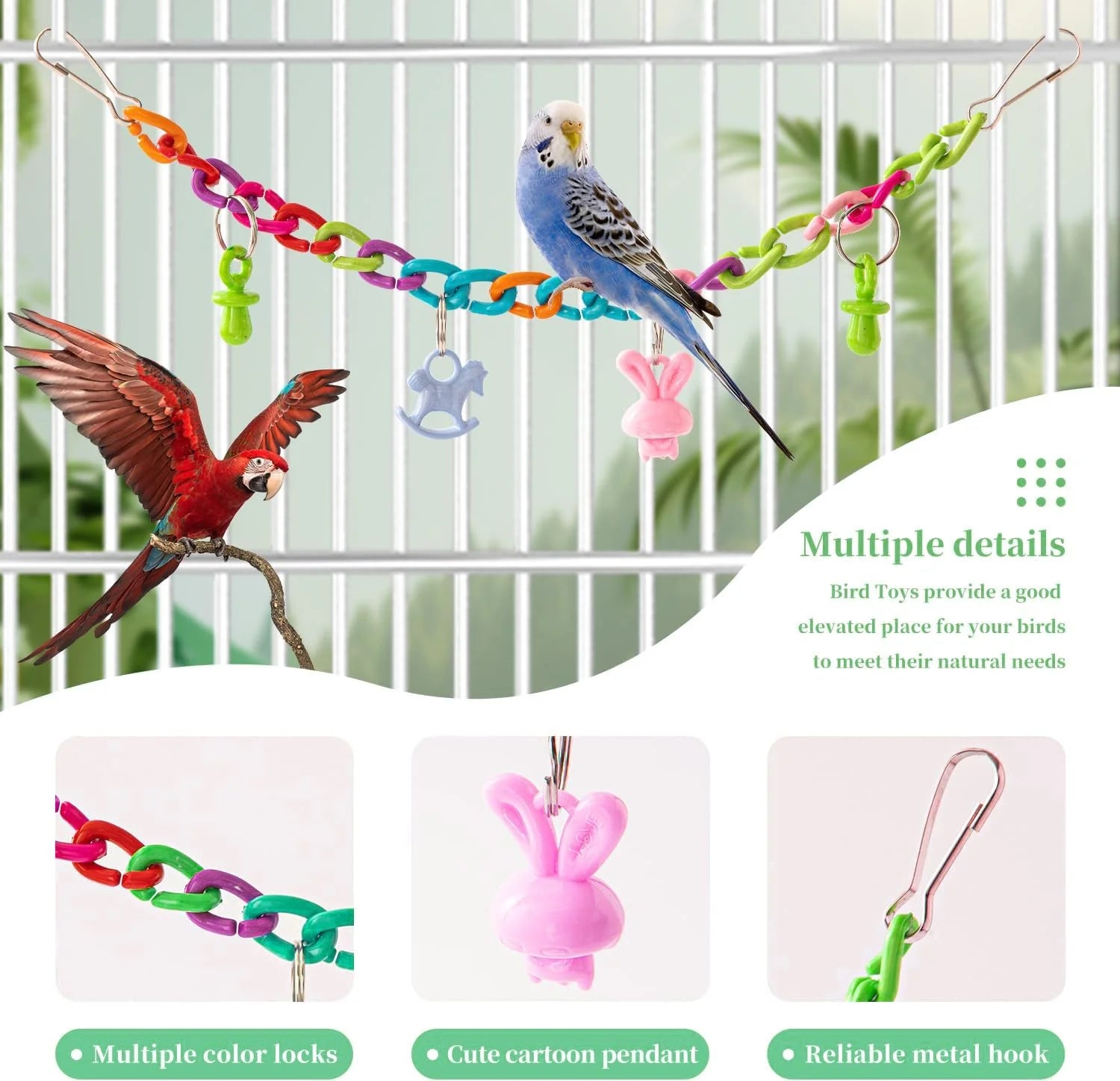 11PCS Bird Toys Parakeet Toys, Colorful Parrot Toy for Small Parakeets Cockatiels Conures Finches Swing Chewing Hanging Bell Cage Hammock Toy