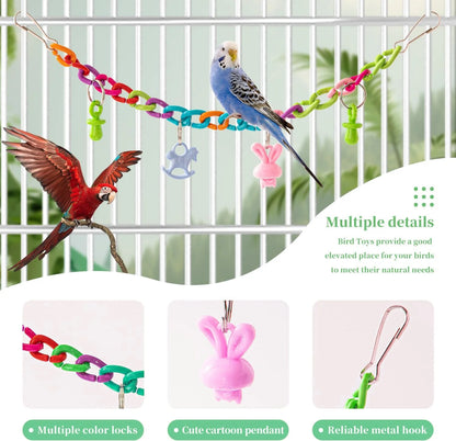 11PCS Bird Toys Parakeet Toys, Colorful Parrot Toy for Small Parakeets Cockatiels Conures Finches Swing Chewing Hanging Bell Cage Hammock Toy