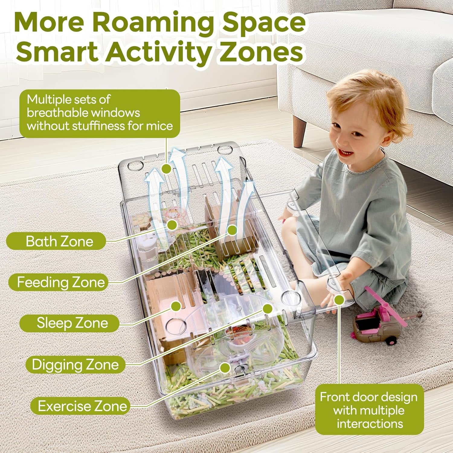Acrylic Hamster Cage with All Accessories,Dwarf Hamster Cage with Stand,Syrian Mouse Cage for Pet Mice,Rat Cage for Hamster,Succulent Style Hamster House（20''L*11.5''W*10.5''H）