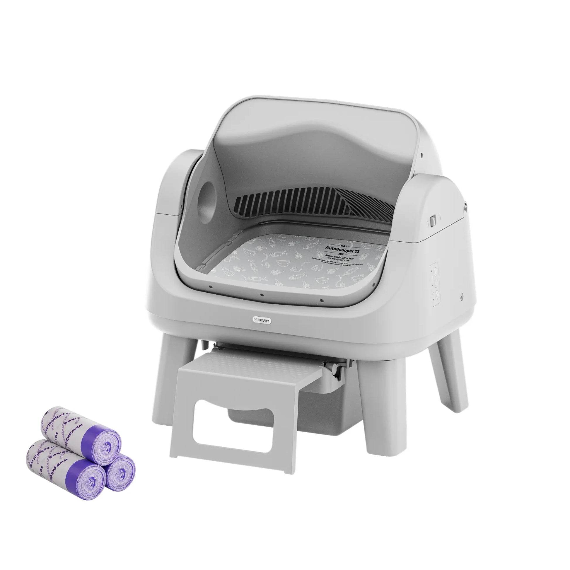 Petpivot Autoscooper 12 Lite Open Top Self Cleaning Cat Litter Box, Automatic Litter Box with 7 Pairs of Safety Sensors, Anti-Pinch Protection, Easy Access Step for Senior Cats