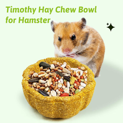 3 Pcs Hamster Edible Premium Timothy Hay Chew Bowl Pumpkin Blend Rabbit Treats for Teeth Chewing Chinchilla Chew & Decor Toys for Syrian Dwarf Hamsters Gerbils Mice