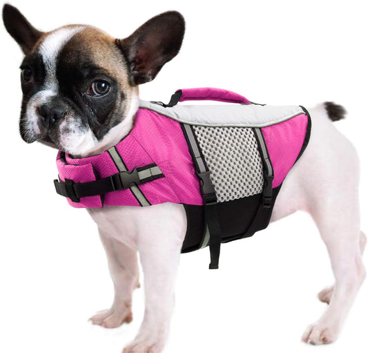 Dog Life Jacket Swimming Vest Small Medium Dogs Neoprene Water Boating Life Preserver Lightweight Reflective Cat Puppy Kayaking Lifesaver for French Bulldog,Yorkie Terrier,Bichon(Pink,S)