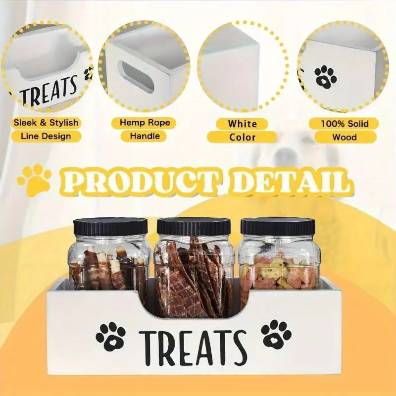 Pet Snack Storage Container - Handcrafted Wooden Feeding Stand for Dog and Cat Treats, Pine Material, Made in China