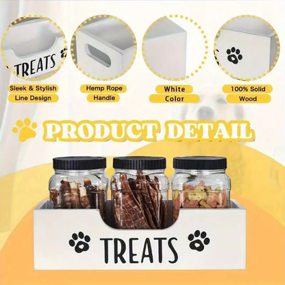 Pet Snack Storage Container - Handcrafted Wooden Feeding Stand for Dog and Cat Treats, Pine Material, Made in China