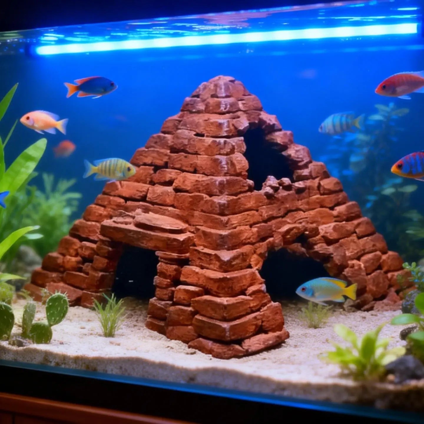 Fish Hideout House, Aquarium Decor, Fish Tank Decorations, Underwater Cave, Pyramid Shape, 3D Printed, Eco-Friendly, Easy to Attach, Small Fish Tank Shelter, Aquarium Supplies