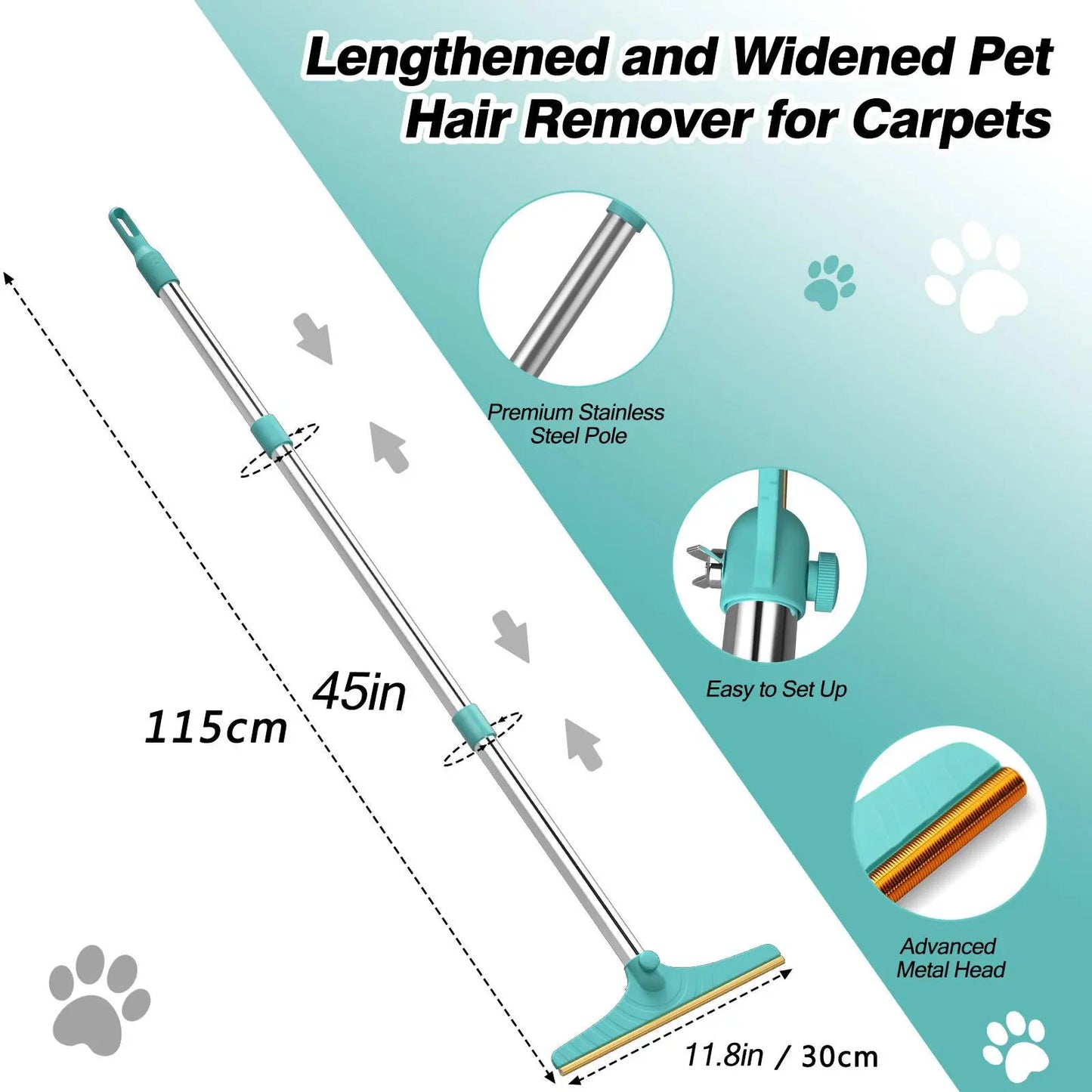 Adjustable Pet Hair Remover Brush with Hanging Ring - Versatile Cleaning Tool for Carpets and Floors, Ideal Gift for Pet Owners