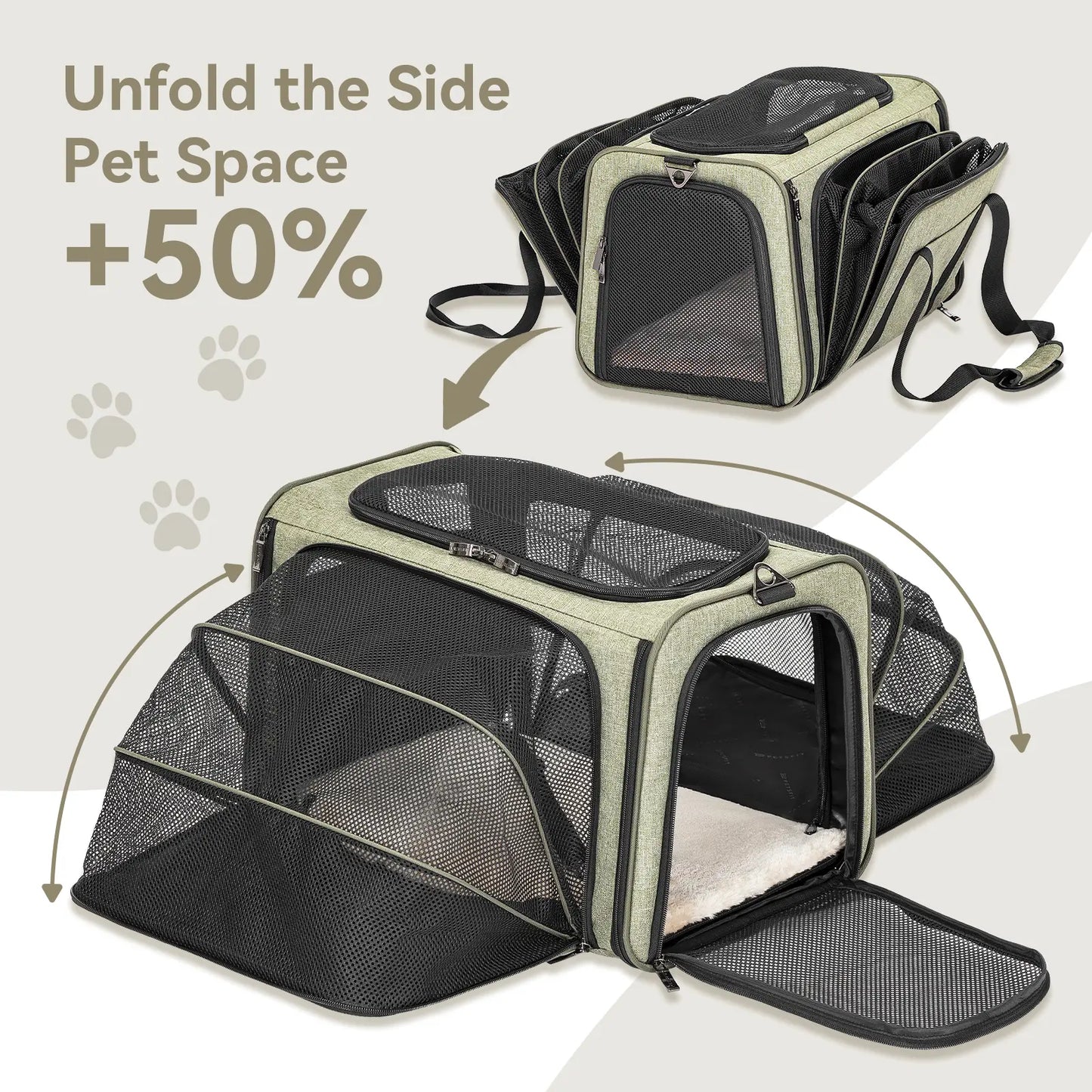[5-Year Warranty] Petsfit Expandable Cat Dog Carrier Airline Approved, 17" L X 11" W X 11" H Soft-Sided Portable Pet Travel Carrier for Kitten, Puppy, Removable Soft Plush Mat and Pockets, Auto-Locking Zippers