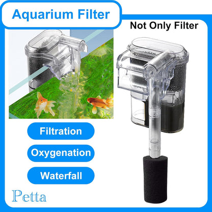 Quiet Aquarium Filter for Betta, Slim HOB Fish Tank Filter for 3-10 Gal Planted Aquariums & Aquascaping with 1 Pre-Filter Sponge ，Adjustable Flow，250L/H