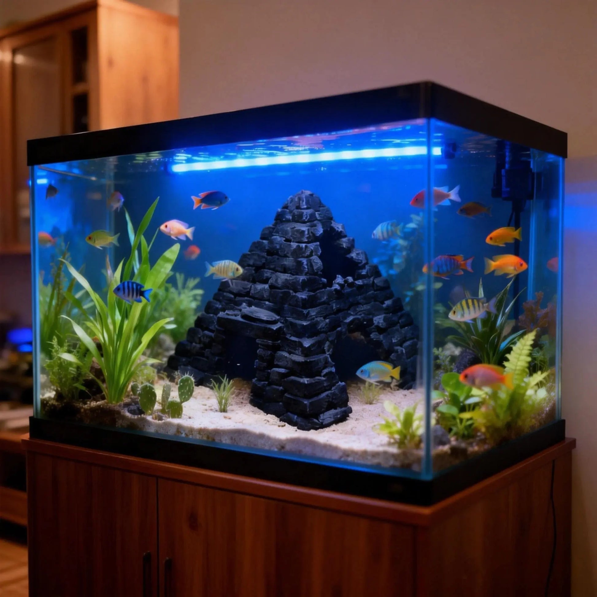 Fish Hideout House, Aquarium Decor, Fish Tank Decorations, Underwater Cave, Pyramid Shape, 3D Printed, Eco-Friendly, Easy to Attach, Small Fish Tank Shelter, Aquarium Supplies