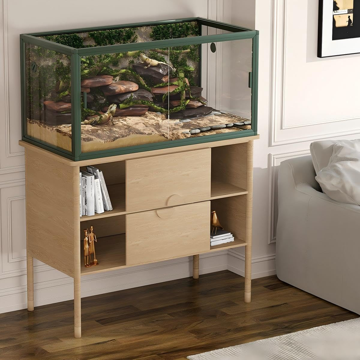 120 Gal Bearded Dragon Tank 4 X2 X2 Reptile Terrarium Enclosure with Sliding Glass Doors, Snake Enclosure Heavy Duty Top Screen Ventilation, Easy to Assemble Green