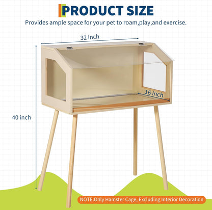 Hamster Cage with Legs, Large Syrian Hamster Habitats Enclosure with Chew Proof,Acrylic Window & Openable Top,Small Animal Cage for Guinea Pig, Chinchilla, Gerbil -32 in L X 16 in W X 40 in H