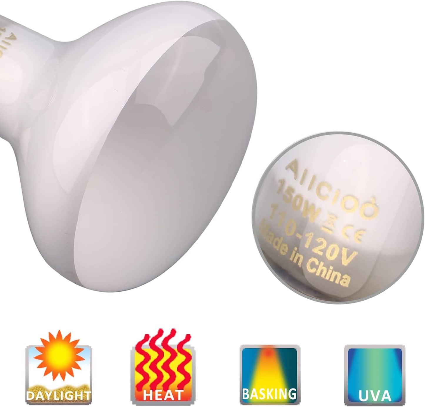 Reptile Basking Light Bulb - 150W Reptile Heat Lamp 2 Pack UVA Daylight Amphibians Basking Bulb for Bearded Dragon Turtle Hermit Crab Gecko Lizard Chicken